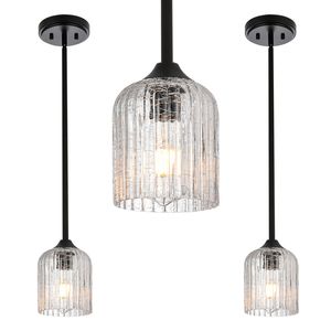 Set di 3 Lampade a Sospensione Moderne in Vetro Opaco Nero Effetto Craquelé, Lampadario Contemporaneo per Isola Cucina e Sala da Pranzo - Product Image 3