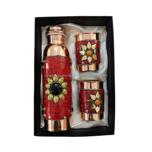 Botella de agua de cobre lujosa de alta calidad y 2 juegos de vidrio Muestra gratis en varios colores Ideal para Diwali y ocasiones especiales - Product Image 4