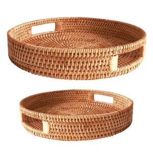 ถาดหวายทำมือพร้อมหูจับสำหรับเสิร์ฟชา เสิร์ฟกาแฟ และจัดแสดง - Product Image 1