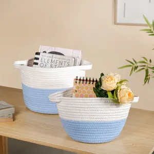 Natural Cotton <b>Storage</b> <b>Baskets</b> Set of 3 for Living Room, Bedroom, and Office Organization - Product Image 1