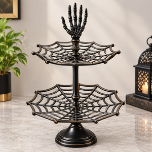 Support à gâteau en fil de fer noir à 2 niveaux, design chauve-souris, pour Halloween, présentoir à desserts multi-étages, décoration d'intérieur pour Halloween - Product Image 5