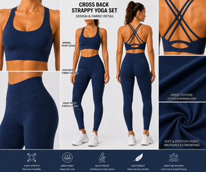 Women Cross Back Strappy <b>Yoga</b> <b>Set</b> High Waist Leggings Sports Bra Gym Workout Activewear <b>Set</b> - Product Image 1