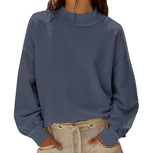 Sweat-shirt d'hiver à col roulé pour femme, 100% coton, polaire léger, respirant, écologique, impression numérique, style épaules tombantes - Product Image 3