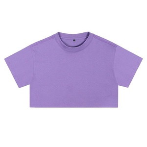 Camisetas de cuello redondo holgadas de estilo urbano para mujer, top corto 100% algodón, camisa holgada tipo crop top para mujer - Product Image 5