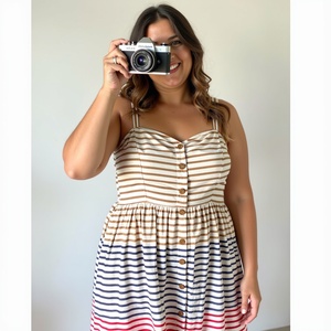 Robe d'été décontractée à rayures, midi, fabriquée en Inde, avec poches, bretelles réglables pour filles - Product Image 5