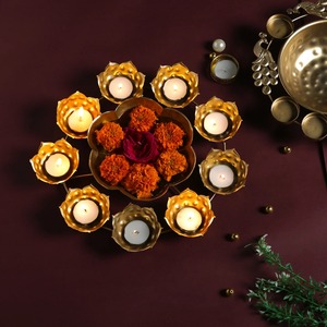 Bol Urli en métal haut de gamme, décoratif, pour bougies flottantes, finition laiton, Urli pour fleurs aquatiques, pour la maison, le temple, la décoration de mariage - Product Image 1