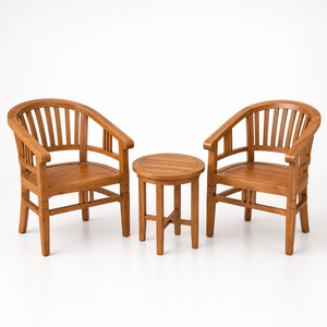 Ensemble de chaises de patio en teck massif, table ronde, mobilier de jardin, fauteuil en bois naturel, ensemble de salle à manger - Product Image 1