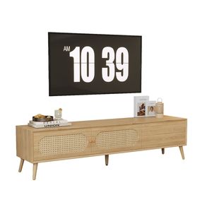 Mobile TV Moderno Stile Fattoria Boho per TV fino a 80'' - Centro Intrattenimento in Legno Massello con Gambe in Legno Massello - Mobile TV per Soggiorno - Product Image 5