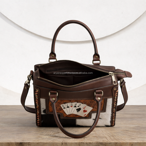 Bolso de mano de cuero de vaca con pelo para mujer, diseño de póker repujado, estilo western, bolso tote, bolso de hombro con diseño de cartas de póker, mini bolso de cuero repujado - Product Image 5