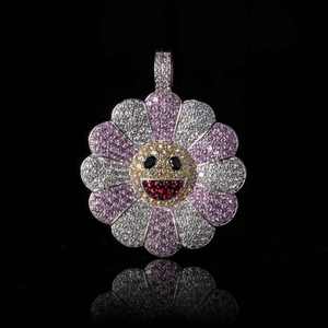 Iced Out Chain Pendant Women Jewelry Flower Design 925 Silver Colorful Rotatable Hiphop Custom Rainbow Flower Moissanite Pendant - Product Image 2