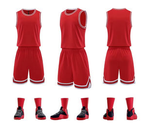 Maillot de basket-ball américain personnalisé imprimé Slam Dunk, populaire, pour hommes, couleurs rouges, 100% polyester, sans manches, séchage rapide - Product Image 1