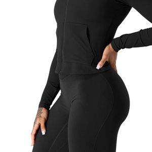 Women's Black Full Zip Performance Hoodie Long Sleeve Lightweight Stretch <b>Workout</b> Running Gym Fitness Activewear Sports <b>Jacket</b> - Product Image 4