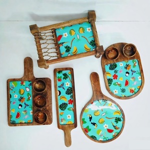 Hot Selling Natural Wooden Dinnerware <b>Set</b> With Pizza Platter Chopping Board Foods Serving Tray And Platter Households Item - Product Image 4