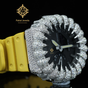 นาฬิกาข้อมือ Pahal Jewels ประดับเพชรหรูหรา หน้าปัดควอตซ์ ขนาด 46 มม. จอแสดงผลแบบอนาล็อก-ดิจิตอล แสดงวันที่ สายสีทองเหลือง สำหรับผู้ชาย กันน้ำได้ - Product Image 5