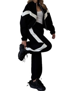 Conjunto Deportivo para Mujer en Color Marrón con Bloques de Color, Sudadera con Cremallera de Manga Larga, Corte Holgado, Estilo Casual para Otoño con Bolsillos Laterales - Product Image 6