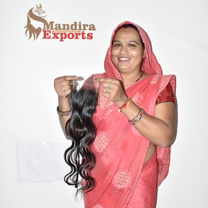 Extensiones de Cabello Natural Sin Procesar, Cabello Remy del Templo de Tamil Nadu, Cutícula Alineada, Ondulado Natural Negro, 44 Cierre, 100g - Product Image 5