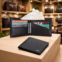 Dompet Lipat Pria Wriza Kulit Saffiano Asli Anti RFID Minimalis Saku Depan Kapasitas Besar Klip Uang Pendek Terbuka