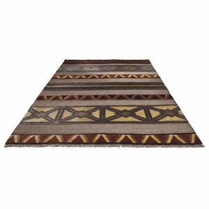 Tapis en laine à rayures géométriques marron gris rouille, écologique, antidérapant, tufté à la main, à poils épais, d'inspiration ethnique moderne, à motif losanges pour - Product Image 2