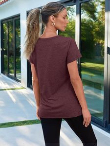 <b>Women's</b> Maroon O-Neck Short Sleeve Regular Fit Cotton Jersey T-Shirt Casual Solid Color Breathable All Seasons <b>Top</b> - Product Image 3