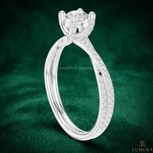 Anillo de Compromiso de Moissanita con Corte Redondo Personalizado, Anillo de Boda Solitario con Banda Trenzada de Oro Blanco para Mujer - Product Image 3