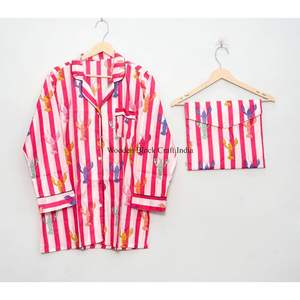 Conjunto de pijama informal indio suave 100% algodón con lindas rayas de escorpio, tela tejida con estampado de bloques, ropa de dormir, regalo para mujer - Product Image 2