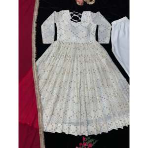 Hermoso conjunto de vestido Anarkali para mujer para fiestas con parte inferior y Dupatta incluidos - Product Image 1