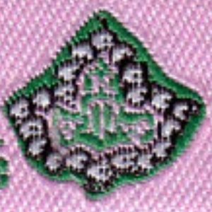 Étiquette tissée AKA rose et verte brodée, AKA fondée en 1908, à coudre sur les vêtements, les chapeaux, les sacs et les accessoires. - Product Image 6