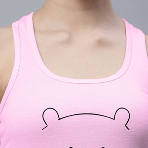 Camiseta sin mangas rosa con estampado de oso de dibujos animados para mujer, cuello redondo, longitud regular, de algodón transpirable, estilo casual, estampado frontal - Product Image 5