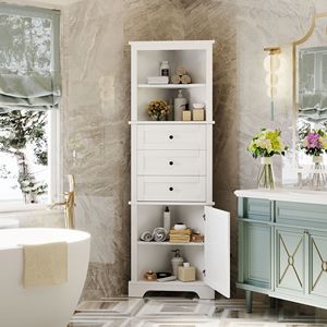 Mobile Alto Triangolare Bianco con 3 Cassetti Regolabili in MDF Verniciato per Bagno, Cucina, Soggiorno - Product Image 3