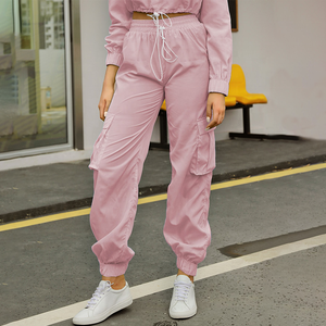 Women's <b>Pink</b> 2 Piece Tracksuit Set Full Sleeve <b>Crop</b> <b>Top</b> With Drawstring Pants Casual Sportswear Solid Color Loose Fit All Season - Product Image 6