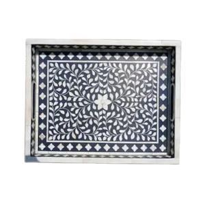 Bandeja decorativa de esmalte de madera de resina de hueso ecológica hecha a mano bandeja de exhibición pulida tallada a mano intrincada única perfecta - Product Image 1