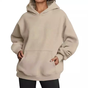Diseño personalizado de las mujeres de gran tamaño Drop Shoulder invierno otoño Streetwear Front Logo Loose Fit sudadera al por mayor - Product Image 1