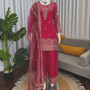 ชุดสูทจับจีบแบบธรรมชาติสำหรับนักออกแบบชุดปาร์ตี้พร้อมด้ายเย็บด้านบนทำงานและ salwar กับ duptta - Product Image 1