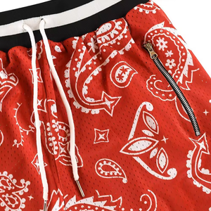<b>Red</b> Paisley <b>Men</b> Mesh <b>Shorts</b> Basketball Polyester Double Drawstring Quick Dry Zipper Pockets Relaxed Athletic Mesh <b>Shorts</b> - Product Image 5