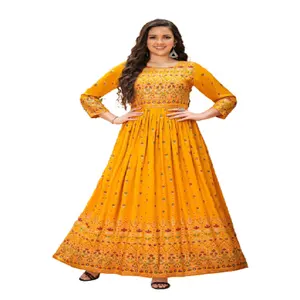 Vestido de boda de rayón con estampado, conjunto de ropa para todas las ocasiones, vestidos indios - Product Image 1