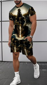 <b>Men</b> <b>s</b> 3D Printed Short Sleeve Set Casual Sporty Style T <b>Shirt</b> and Shorts 2pcs Set Summer Trendy Apparel - Product Image 3