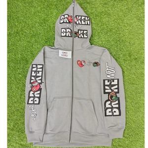 เสื้อฮู้ดดี้โอเวอร์ไซส์แบบซิป แต่งลายปักคริสตัล ผ้าเฟรนช์เทอร์รี่ทรงครอป ซักย้อมสีแบบแอซิดวอช ดีไซน์ขาดๆ แบบสตรีทแวร์ น้ำหนักมากพิเศษ - Product Image 4