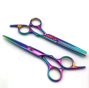 Juego de Tijeras Profesionales de Peluquería de 17.5 cm para Cortar y Entresacar Cabello, Multicolor Arcoíris, Acero Inoxidable Afilado, para Diestros - Product Image 1