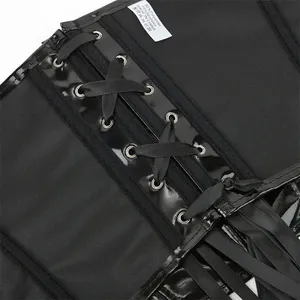 Corset noir en cuir verni pour femme, à lacets au dos, en PVC brillant, style gothique, sous-poitrine, amincissant et sculptant, ensemble robe d'Halloween - Product Image 5