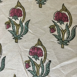 Tissu en coton imprimé à la main écologique, léger, 90 GSM, base blanche, imprimé floral Buti rose, traditionnel indien - Product Image 2