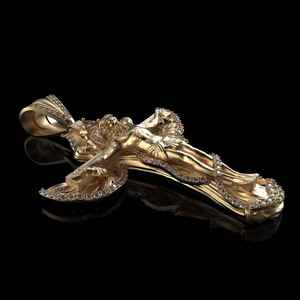 18K <b>Solid</b> <b>Gold</b> Jesus Crucifix <b>Pendant</b> With Diamond Accents Religious Christian Cross Charm Unisex Fine Jewelry - Product Image 2