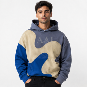 Sudadera con Capucha Estilo Vintage Multicolor, Ropa Urbana de Lujo, Sudadera Holgada con Parches para Hombre, Sudadera Informal de Felpa, Prenda Personalizada - Product Image 1