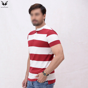 Polo de Punto de Manga Corta a Rayas Rojas y Blancas para Hombre, Tejido Suave de la Más Alta Calidad, Camiseta Informal Transpirable de Algodón - Product Image 5