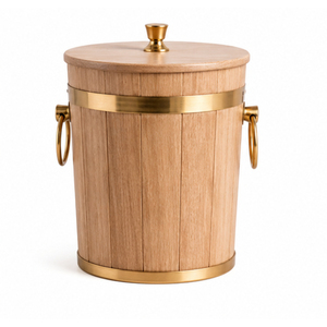 Cubo de Hielo de Madera Aislado de Lujo con Detalles en Latón, Enfriador de Vino Artesanal, Cubo de Hielo Tipo Barril para Decoración de Bares de Hotel y Hogar - Product Image 1