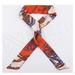 Women's Short Silk Scarf Orange Blue Pattern Elegant Multi-Functional Fashion Accessory All Seasons - Product Image 2