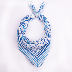 Cotton <b>Square</b> Bandana Geometric Pattern Blue White Casual Summer <b>Scarf</b> Breathable Lightweight Wrap - Product Image 2