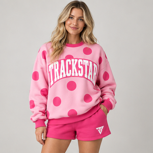 Conjunto Deportivo Casual Personalizado de 2 Piezas para Mujer, con Cuello Redondo y Estampado de Puntos Grandes en Color Rosa - Product Image 1