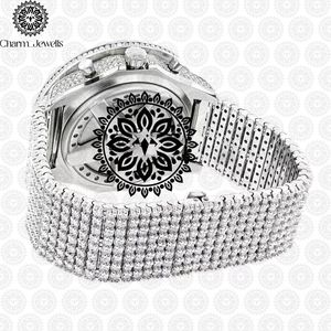 Montre de luxe pour homme Charm_Jewells en acier inoxydable, boîtier rond de 45 mm, mouvement à quartz analogique, accents de diamants, chronographe - Product Image 2