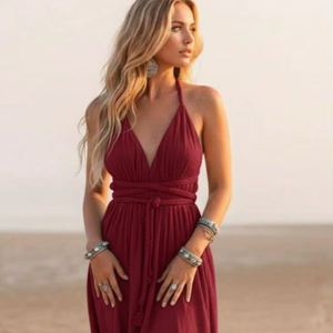 Magnifique robe longue marron à col en V profond, dos nu, confectionnée en tissu respirant de qualité supérieure, robe de soirée longue jusqu'au sol - Product Image 1