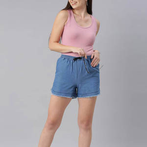 กางเกงขาสั้นลำลองเอวยางยืดผ้าเทอร์รี่ระบายอากาศได้ดีสำหรับผู้หญิง สีฟ้า น้ำหนักเบา แห้งเร็ว เหมาะสำหรับใส่พักผ่อนในฤดูร้อนและใส่ได้ทุกวัน - Product Image 5